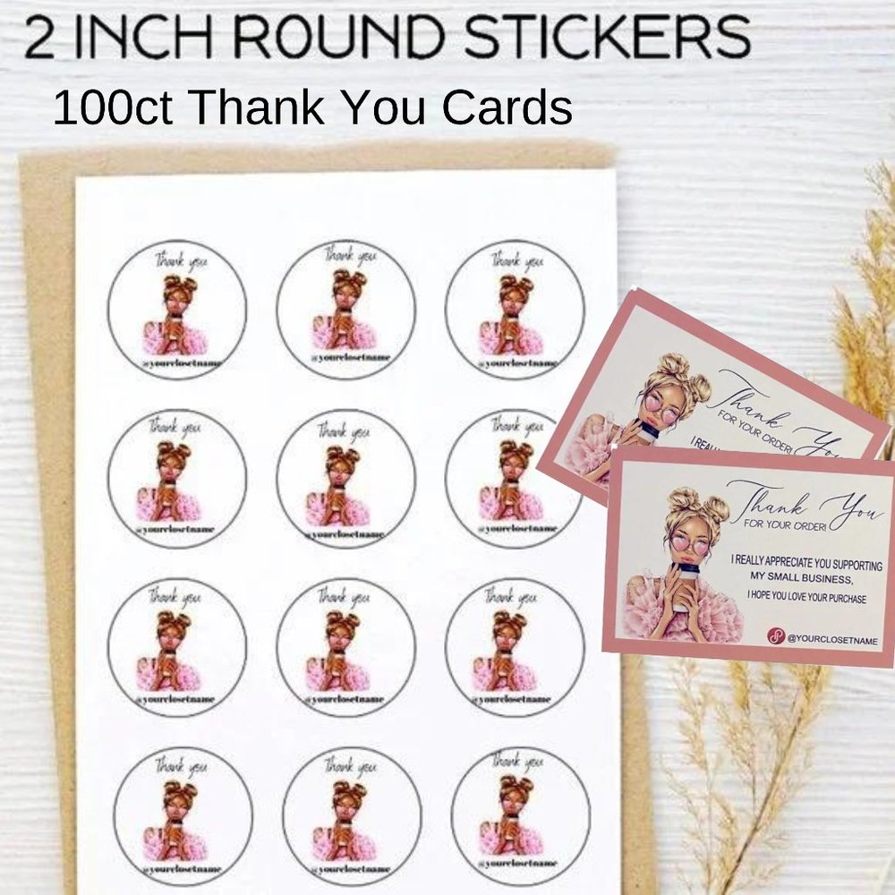 THANK YOU STICKER  Finish Glossy & 200 Thank You Cards 4x3 inches